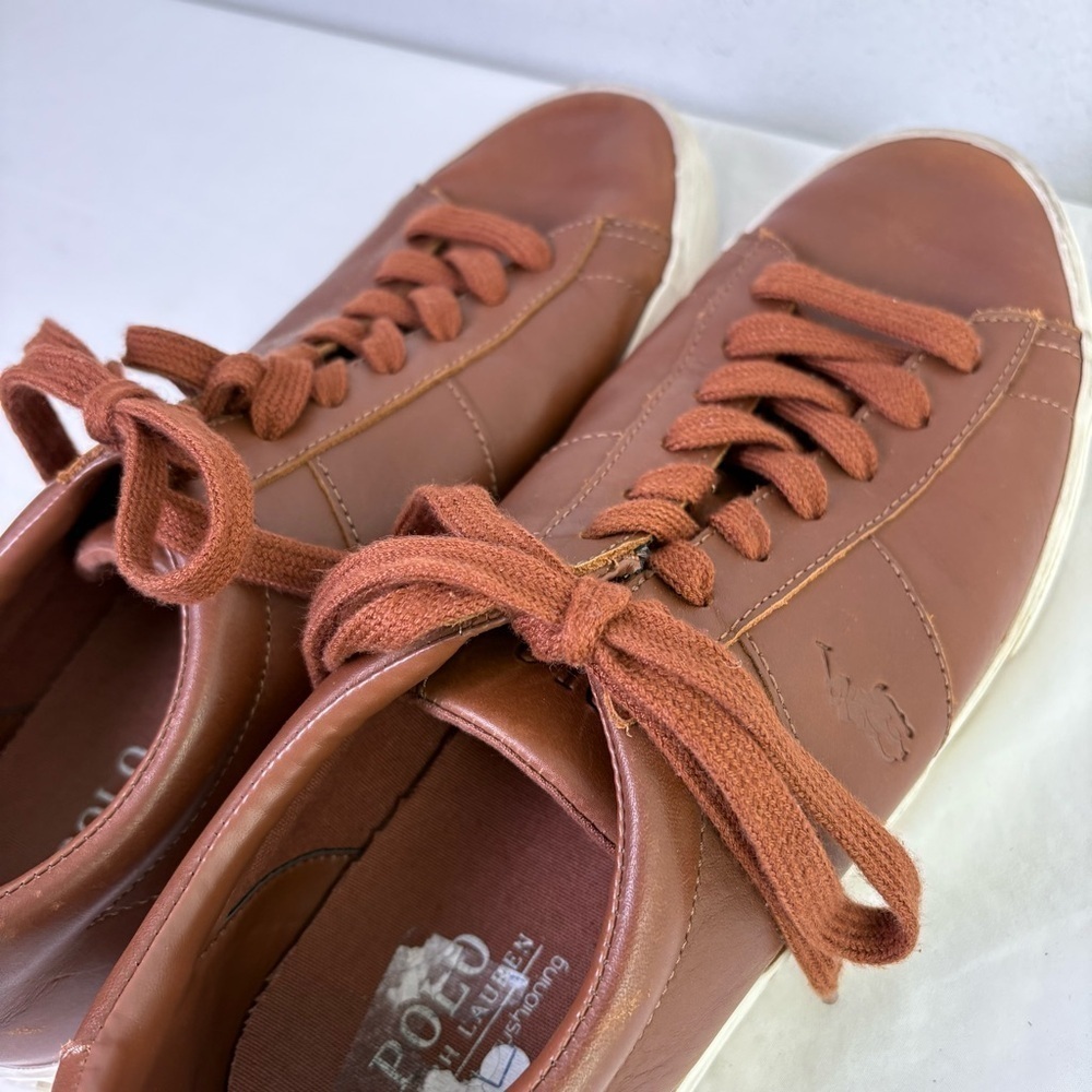 POLO RALPH LAUREN Brown Genuine Leather Sayer Sneakers 11D - Picture 12 of 14